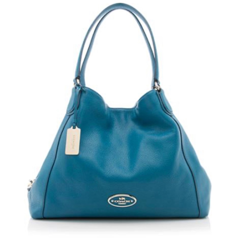 Coach Beautiful Blue Leather Tote Bag With Matching Long Wallet Nwot - Picture 4 of 16
